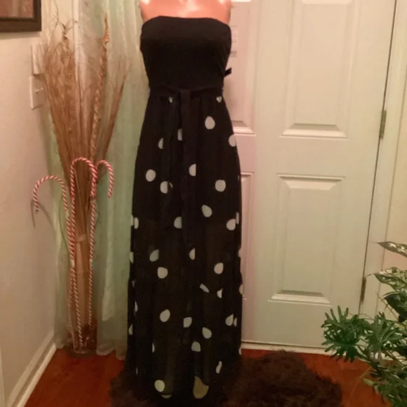New York & Company | Dresses | New York Company Medium Black With White  Polka Dots Strapless Maxi Dress | Poshmark